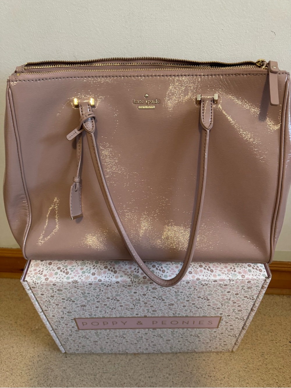 kate spade Pink Patent Leather Tote with Gold Hardware